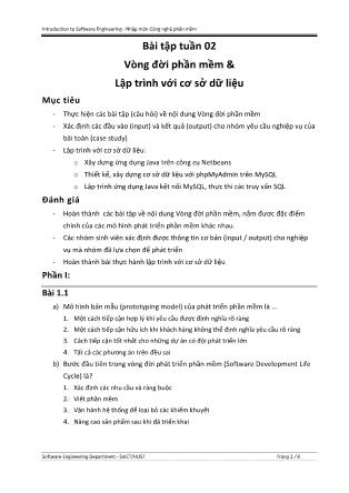 Nhập môn công nghệ phần mềm - Bài tập tuần 2: Vòng đời phần mềm & Lập trình với cơ sở dữ liệu