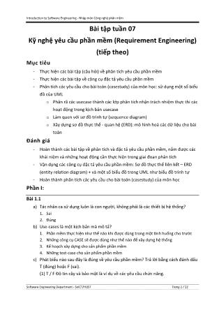 Nhập môn công nghệ phần mềm - Bài tập tuần 7: Kỹ nghệ yêu cầu phần mềm (Requirement Engineering) (tiếp theo)