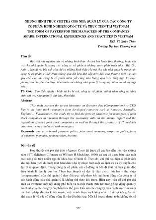 Những hình thức chi trả cho nhà quản lý của các công ty cổ phần: Kinh nghiệm quốc tế và thực tiễn tại Việt Nam
