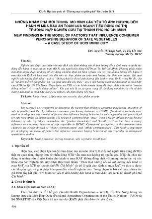 Những khám phá mới trong mô hình các yếu tố ảnh hưởng đến hành vi mua rau an toàn của người tiêu dùng đô thị - Trường hợp nghiên cứu tại Thành phố Hồ Chí Minh