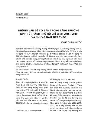 Những vấn đề cơ bản trong tăng trưởng kinh tế Thành phố Hồ Chí Minh 2015 - 2019 và những năm tiếp theo