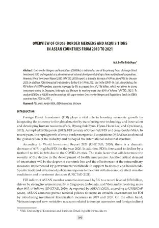 Overview of cross-border mergers and acquisitions in asean countries from 2010 to 2021