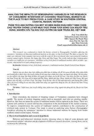 Phân tích ảnh hưởng của một số biến nhân khẩu đến ý định chọn chợ truyền thống là nơi mua thực phẩm tươi sống của người tiêu dùng: Nghiên cứu tại khu vực duyên hải nam trung bộ, Việt Nam