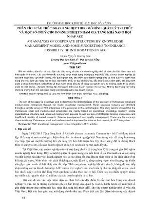 Phân tích cấu trúc doanh nghiệp theo mô hình quản lý tri thức và một số gợi ý cho doanh nghiệp nhằm gia tăng khả năng hội nhập AEC