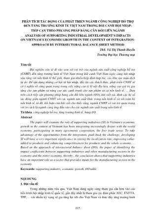 Phân tích tác động của phát triển ngành công nghiệp hỗ trợ đến tăng trưởng kinh tế Việt Nam trong bối cảnh hội nhập: Tiếp cận theo phương pháp bảng cân đối liên ngành