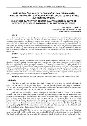 Phát triển công nghiệp chế biến nông sản trên địa bàn tỉnh Kon Tum từ khía cạnh nâng cao chất lượng dịch vụ hỗ trợ xúc tiến thương mại