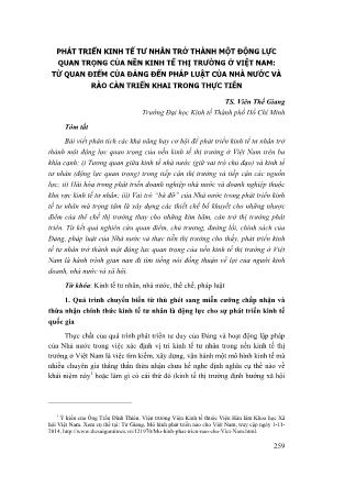 Phát triển kinh tế tư nhân trở thành một động lực quan trọng của nền kinh tế thị trường ở Việt Nam: Từ quan điểm của Đảng đến pháp luật của Nhà nước và rào cản triển khai trong thực tiễn