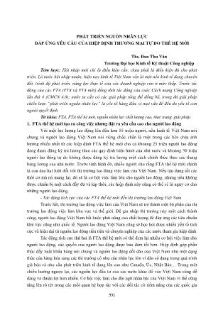 Phát triển nguồn nhân lực đáp ứng yêu cầu của hiệp định thương mại tự do thế hệ mới