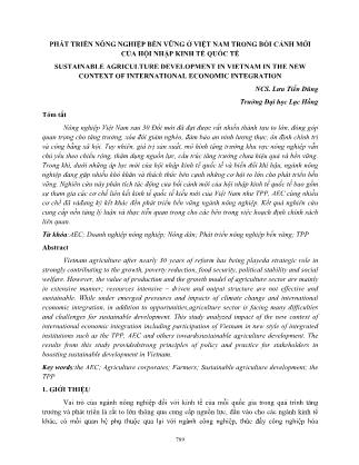Phát triển nông nghiệp bền vững ở Việt Nam trong bối cảnh mới của hội nhập kinh tế quốc tế