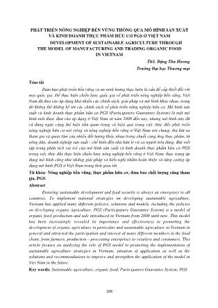 Phát triển nông nghiệp bền vững thông qua mô hình sản xuất và kinh doanh thực phẩm hữu cơ PGS ở Việt Nam