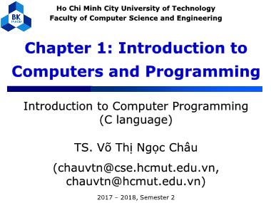 Programming C - Lecture 1: Introduction to Computers and Programming