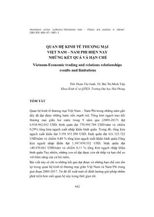 Quan hệ kinh tế thương mại Việt Nam – Nam Phi hiện nay những kết quả và hạn chế