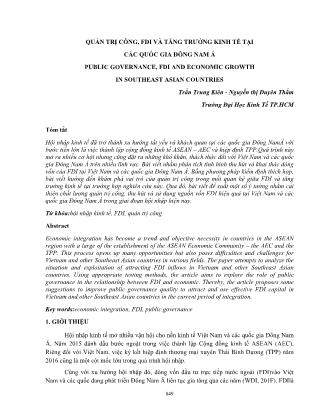 Quản trị công, FDI và tăng trưởng kinh tế tại các quốc gia Đông Nam Á