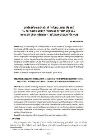 Quyền tự do hiệp hội và thương lượng tập thể tại các doanh nghiệp FDI ngành dệt may Việt Nam trong bối cảnh hiện nay – thực trạng và khuyến nghị