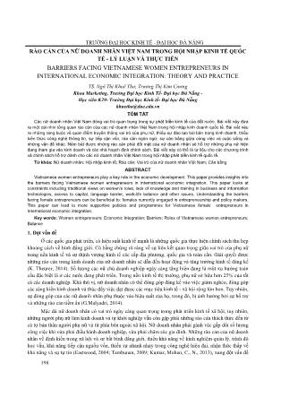Rào cản của nữ doanh nhân Việt Nam trong hội nhập kinh tế quốc tế - Lý luận và thực tiễn