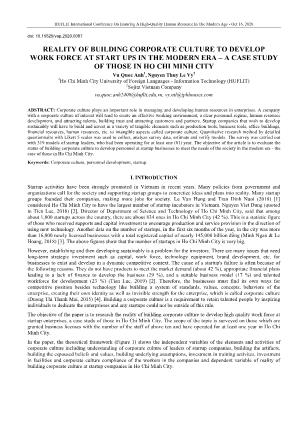 Reality of building corporate culture to develop work force at start ups in the modern era – a case study of those in ho chi minh city