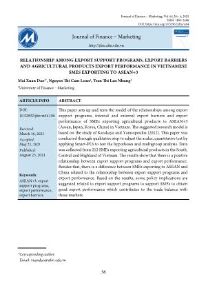 Relationship among export support programs, export barriers and agricultural products export performance in vietnamese smes exporting to asean+3