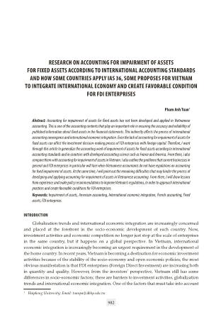 Research on accounting for impairment of assets for fixed assets according to international accounting standards and how some countries apply ias 36, some proposes for vietnam to integrate international economy and create favorable condition for fdi enter