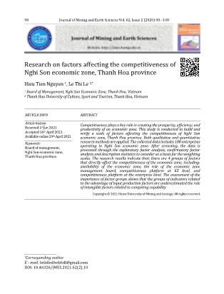 Research on factors affecting the competitiveness of Nghi Son economic zone, Thanh Hoa province