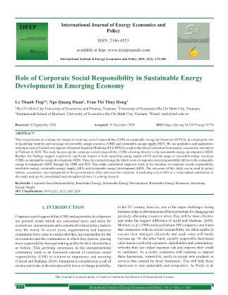 Role of Corporate Social Responsibility in Sustainable Energy Development in Emerging Economy