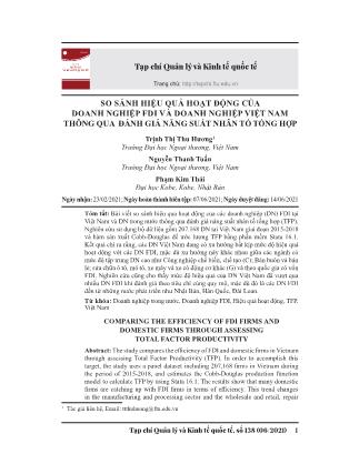 So sánh hiệu quả hoạt động của doanh nghiệp FDI và doanh nghiệp Việt Nam thông qua đánh giá năng suất nhân tố tổng hợp