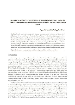 Solutions to increase the effectiveness of the commercialization process for startups in vietnam – lessons from successful startup companies in the united states