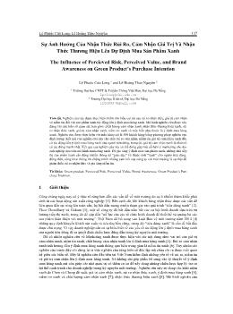 Sự ảnh hưởng của nhận thức rủi ro, cảm nhận giá trị và nhận thức thương hiệu lên dự định mua sản phẩm xanh