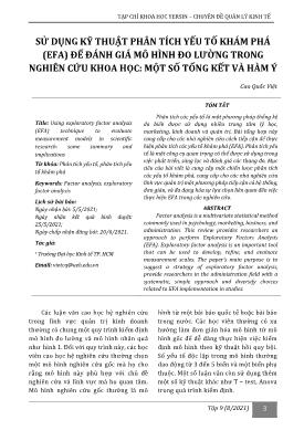 Sử dụng kỹ thuật phân tích yếu tố khám phá (EFA) để đánh giá mô hình đo lường trong nghiên cứu khoa học: Một số tổng kết và hàm ý
