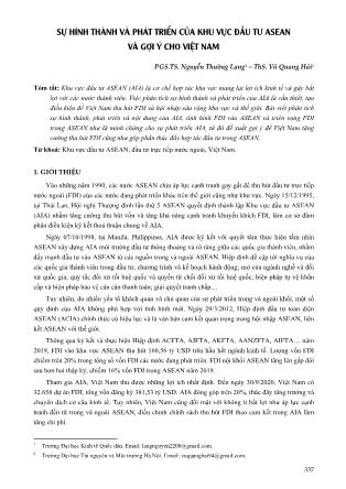 Sự hình thành và phát triển của khu vực đầu tư ASEAN và gợi ý cho Việt Nam