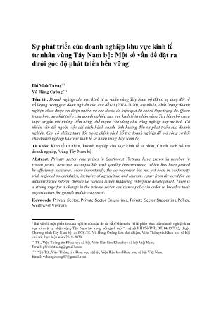 Sự phát triển của doanh nghiệp khu vực kinh tế tư nhân vùng Tây Nam Bộ: Một số vấn đề đặt ra dưới góc độ phát triển bền vững