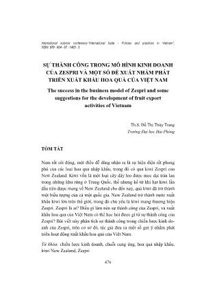 Sự thành công trong mô hình kinh doanh của Zespri và một số đề xuất nhằm phát triển xuất khẩu hoa quả của Việt Nam