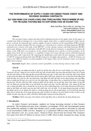 Sự vận hành của chuỗi cung ứng theo hướng trách nhiệm xã hội với tín dụng thương mại và hợp đồng chia sẻ doanh thu