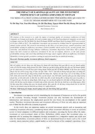 Tác động của chất lượng lợi nhuận đến tính không hiệu quả đầu tư của các doanh nghiệp niêm yết tại Việt Nam