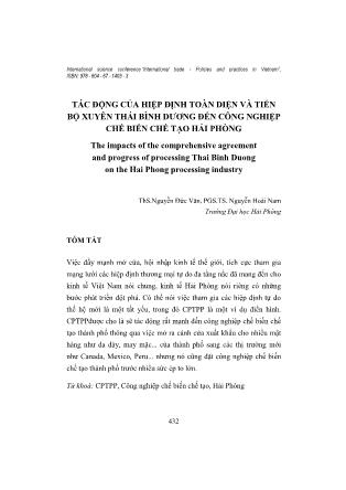 Tác động của hiệp định toàn diện và tiến bộ xuyên Thái Bình Dương đến công nghiệp chế biến chế tạo Hải Phòng