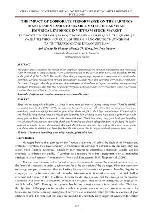 Tác động của thành quả hoạt động lên hành vi quản trị lợi nhuận và giá trị thích hợp của lợi nhuận: Bằng chứng thực nghiệm tại thị trường chứng khoán Việt Nam