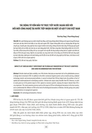 Tác động từ vốn đầu tư trực tiếp nước ngoài đối với đổi mới công nghệ tại nước tiếp nhận và một số gợi ý cho Việt Nam