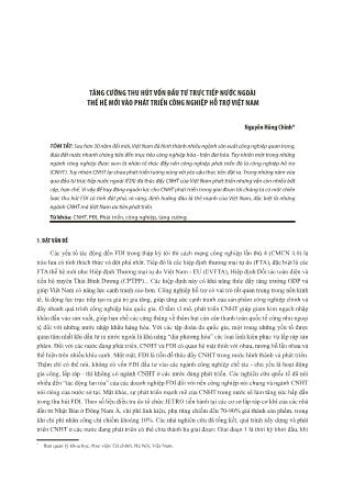 Tăng cường thu hút vốn đầu tư trực tiếp nước ngoài thế hệ mới vào phát triển công nghiệp hỗ trợ Việt Nam