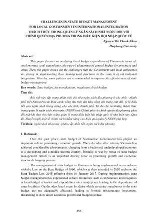 Thách thức trong quản lý ngân sách nhà nước đối với chính quyền địa phương trong điều kiện hội nhập quốc tế