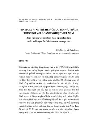 Tham gia FTAs thế hệ mới: Cơ hội và thách thức đối với doanh nghiệp Việt Nam