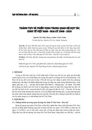 Thành tựu và triển vọng trong quan hệ hợp tác kinh tế Việt Nam - Hoa kỳ 2008-2020