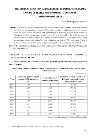 The current situation and solutions to promote vietnams export of textile and garment to eu market when joining EVFTA