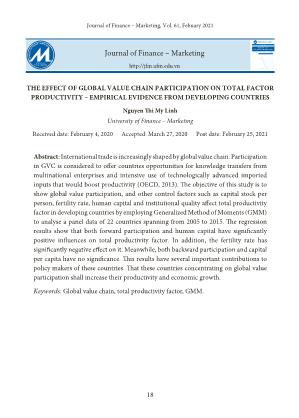 The effect of global value chain participation on total factor productivity – empirical evidence from developing countries