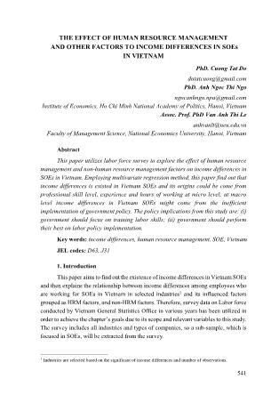 The effect of human resource management and other factors to income differences in soes in vietnam