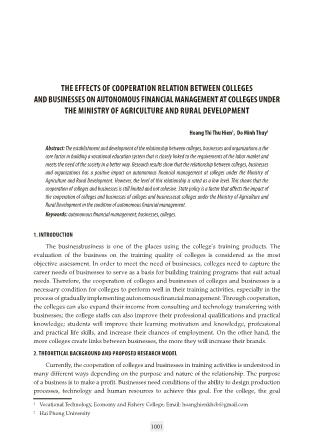 The effects of cooperation relation between colleges and businesses on autonomous financial management at colleges under the ministry of agriculture and rural development