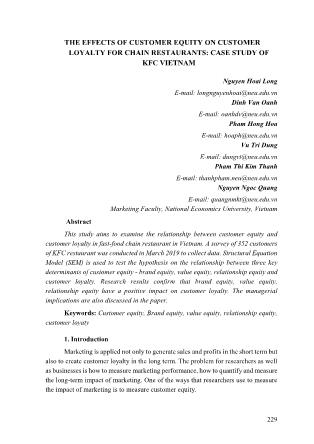 The effects of customer equity on customer loyalty for chain restaurants: Case study of kfc vietnam