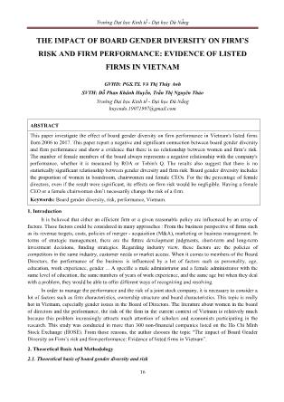 The impact of board gender diversity on firm’s risk and firm performance: Evidence of listed firms in vietnam