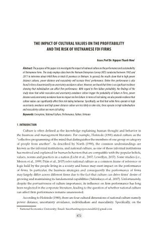 The impact of cultural values on the profitability and the risk of vietnamese fdi firms