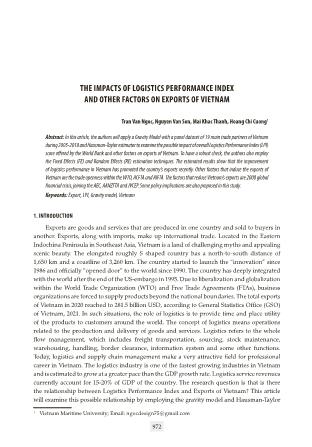 The impacts of logistics performance index and other factors on exports of vietnam