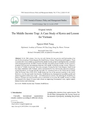 The Middle Income Trap: A Case Study of Korea and Lesson for Vietnam