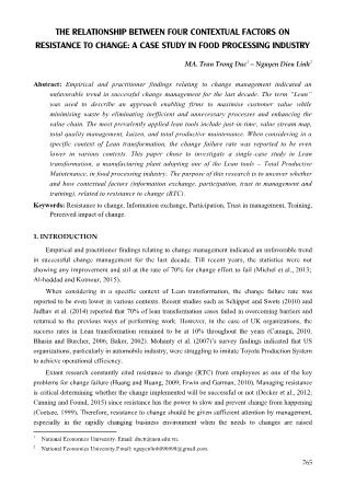 The relationship between four contextual factors on resistance to change: A case study in food processing industry